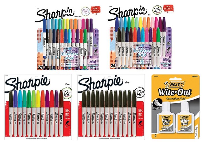 Sharpie markers and Bic wite-out