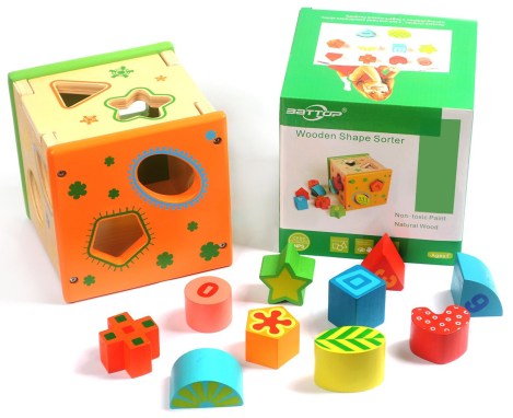 Battop Baby Shape Color Recognition Wooden Shape Sorter Cube