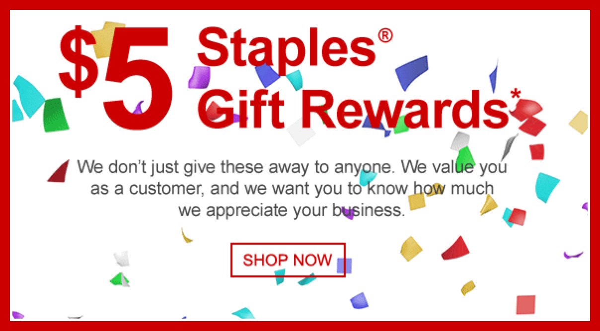 Staples Rewards Members Possible FREE 5 Gift Reward (Check Inbox)