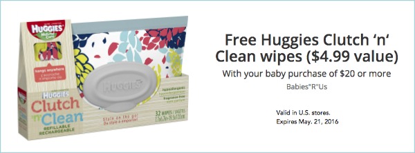 BabiesRUs free huggies Clutch 'n Clean Wipes
