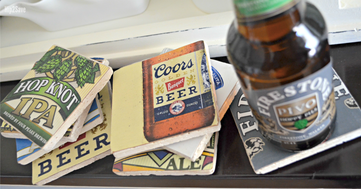 homemade beer coasters as a diy father's day gift