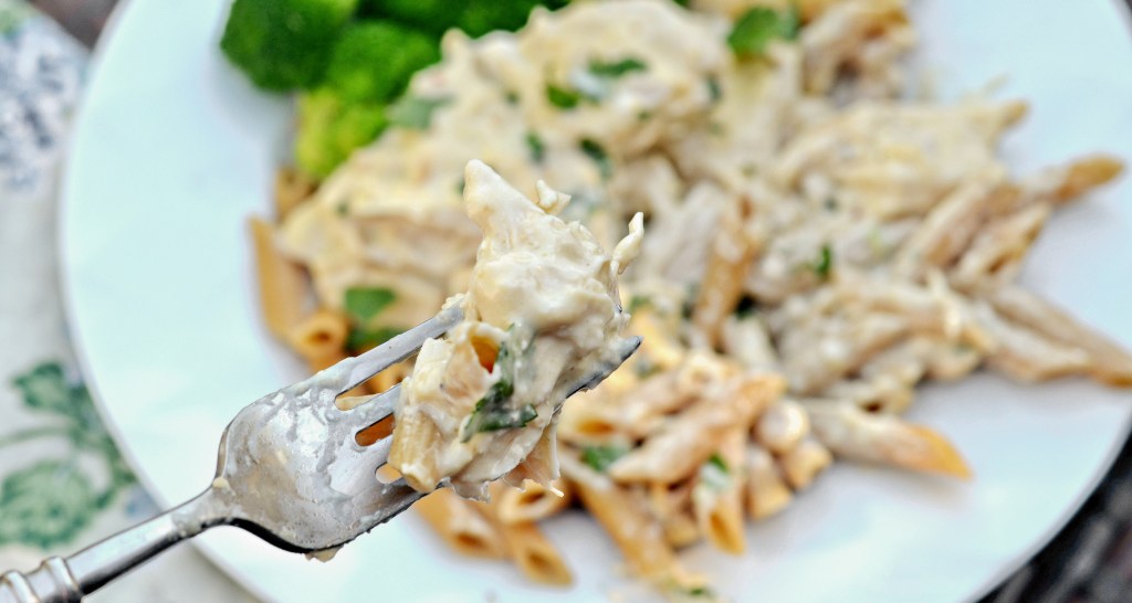 easy creamy italian chicken on fork and plate
