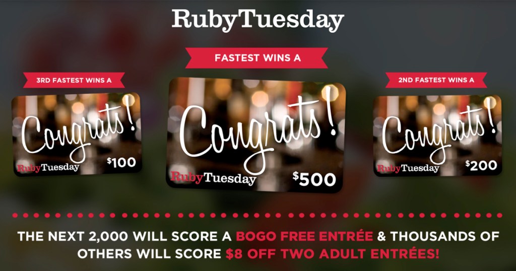 Ruby Tuesday Buy 1 Get 1 FREE Entree Coupon OR 8/2 Entrees Coupon