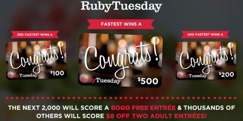 Ruby Tuesday: Buy 1 Get 1 FREE Entree Coupon OR $8/2 Entrees Coupon (Live At 3:30PM EST Today)
