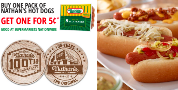 Buy 1 Nathan's Hot Dog Pack AND Get 1 Hot Dog Pack For Only 5¢ Coupon