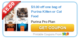New $5/1 Purina ProPlan Kitten or Cat Food Coupon