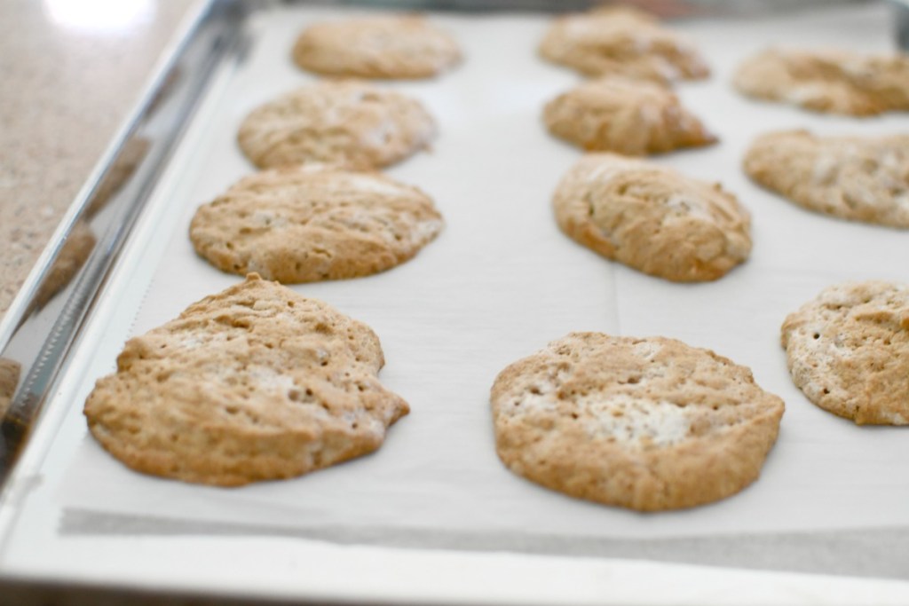 sheet pan of peanut butter fluffernutter cookies