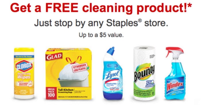 Staples FREE Cleaning or Breakroom item coupon