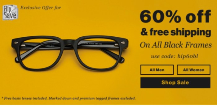 GlassesUSA: 60% Off Black Frames AND Free Shipping = Prescription Glasses $19 Shipped