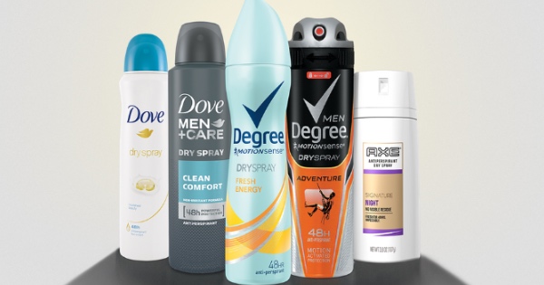 $4 off when you buy any ONE male and ONE female Dove, Degree or AXE dry spray product