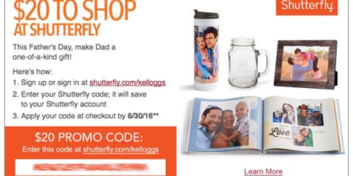 Kellogg’s Family Rewards: Possible $20 Off $20 at Shutterfly