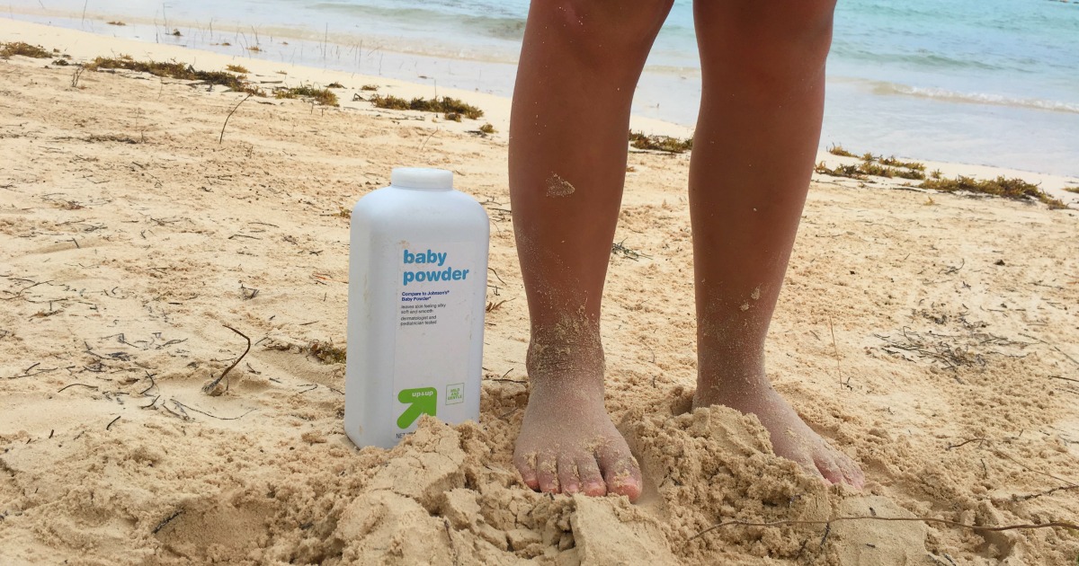 top hacks tips secrets deals – use baby powder on the beach to remove sand