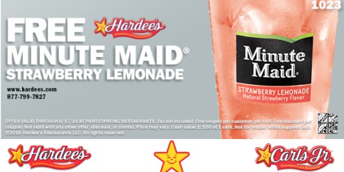 Carl’s Jr. & Hardee’s: Free Minute Maid Strawberry Lemonade (No Purchase Required)