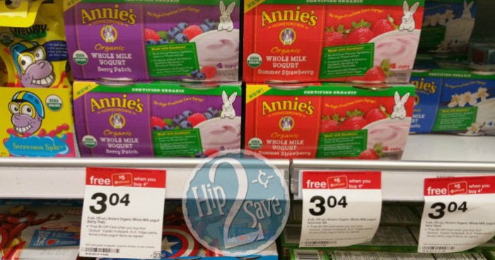 Annie's yogurt 4 packs at Target Hip2Save