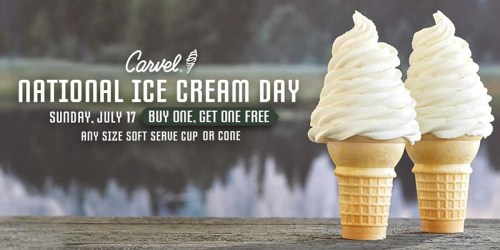 Carvel: Buy One Get One Free Soft Serve Cups or Cones (July 17th Only)