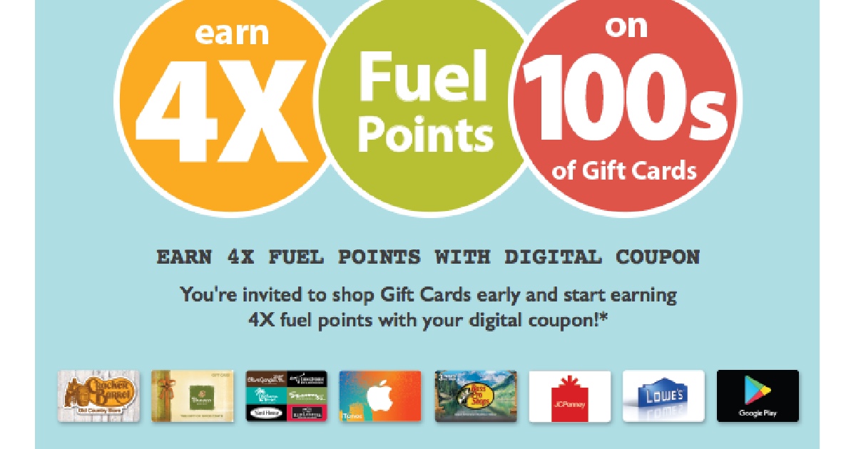 Kroger Shoppers Save on Gas! Score 4X Fuel Points on Select Gift Card
