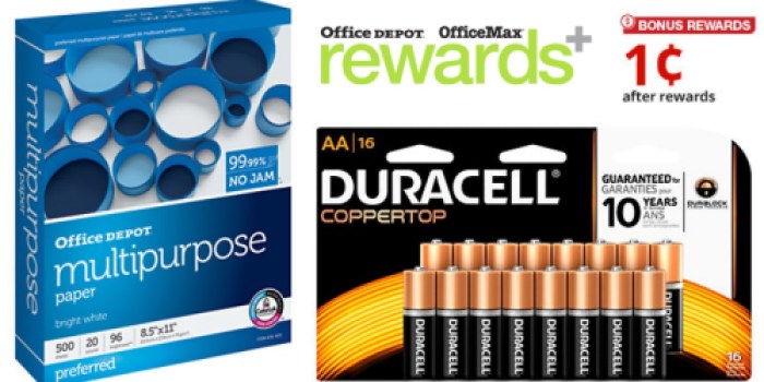 Office Depot/OfficeMax: Multipurpose Paper and Duracell 16 Pack Batteries Only 1¢ (After Rewards)