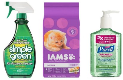 simple green, iams and purell