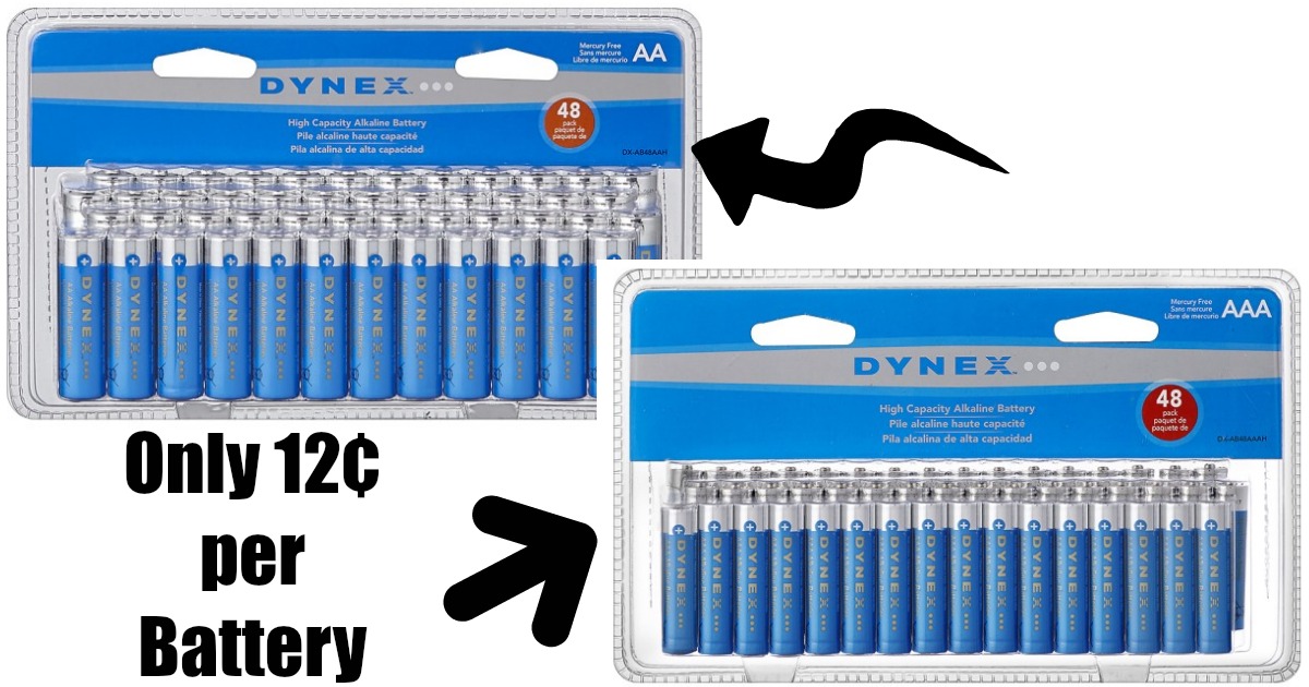 Best Buy 48 Pack of Dynex AAA or AA Batteries ONLY 5.99 (Just 12¢ Per