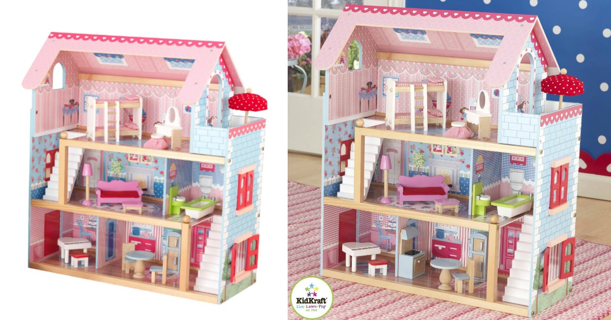 KidKraft Chelsea Doll Cottage with 17-Piece Furniture Set 5 rooms 3 levels 