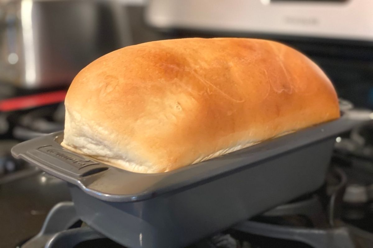 Fresh bread in a bread pan