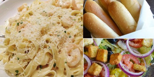 Olive Garden: Two Select Pasta Entrees AND One Salad or Soup AND 2 Breadsticks Just $10.39