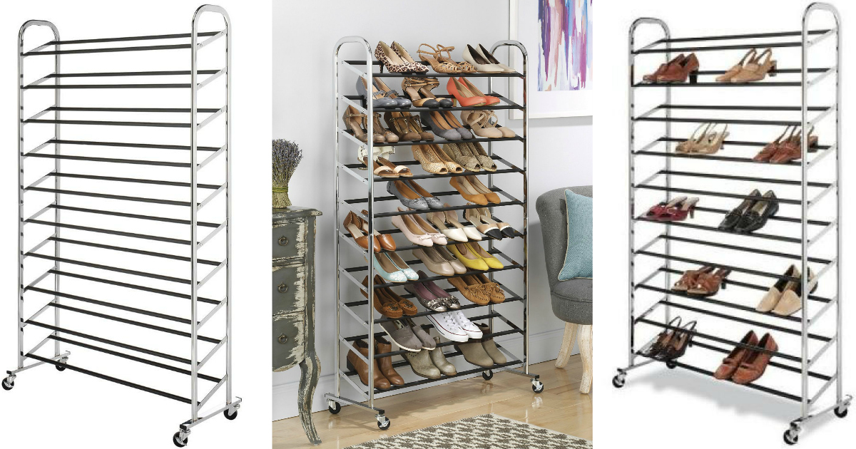 Highly Rated Whitmor Chrome 50 Pair Rolling Shoe Rack Only 31 49 Shipped Reg 44 99 Hip2save