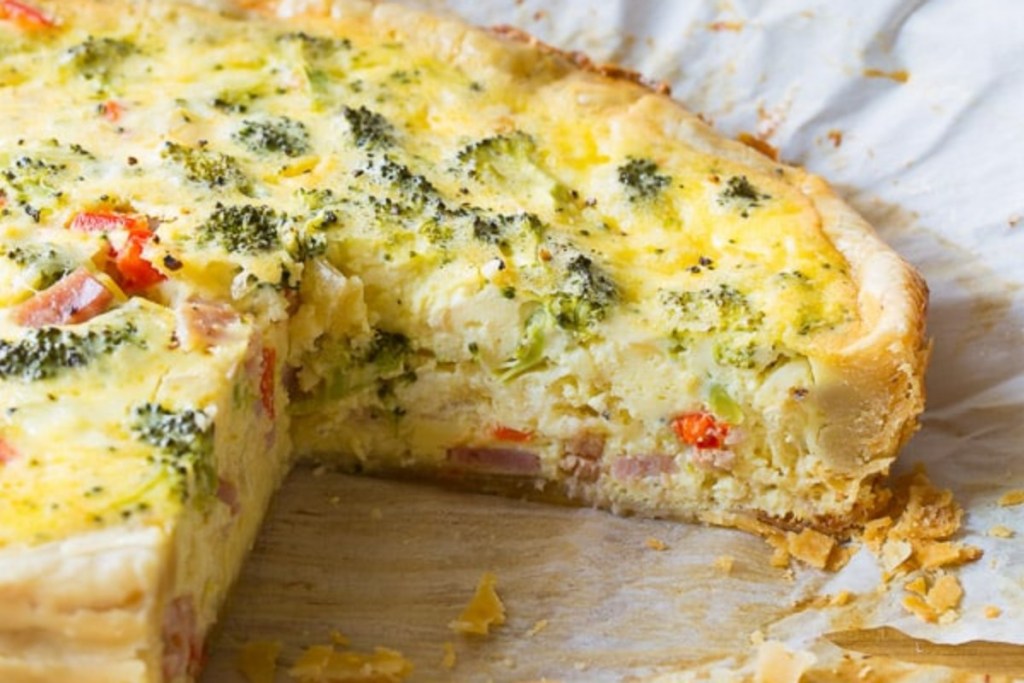 quiche with wedge cut out