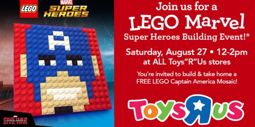 ToysRUs: LEGO Marvel Super Heroes Building Event – Build Free LEGO Marvel Mosaic (August 27th)