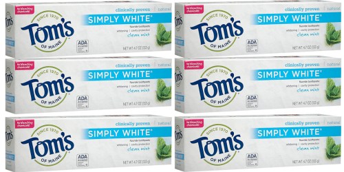 Amazon Prime: Tom’s of Maine Simply White Natural Tooth Paste 6-Pack Only $9.63 Shipped