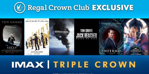 Regal Crown Club: $10 Off IMAX Adult Movie Ticket When You Buy 2 IMAX Tickets (Select Movies)