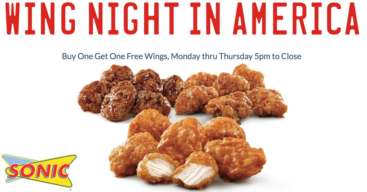 Sonic Drive In Buy 1 Get 1 Free Boneless Chicken Wings Monday Thursday After 5pm Hip2save