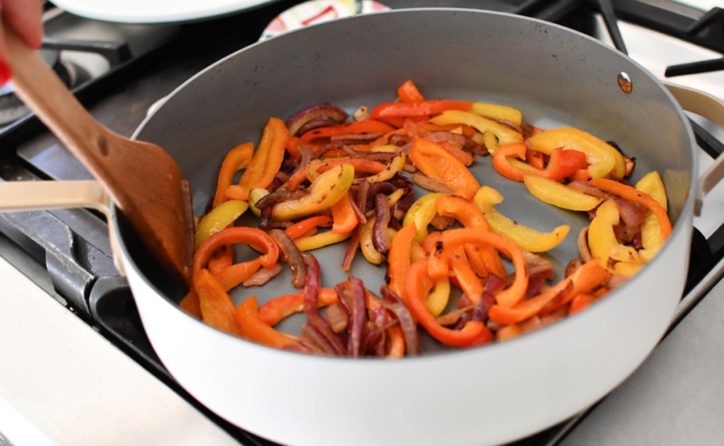 beautiful brand saute pan with bell peppers