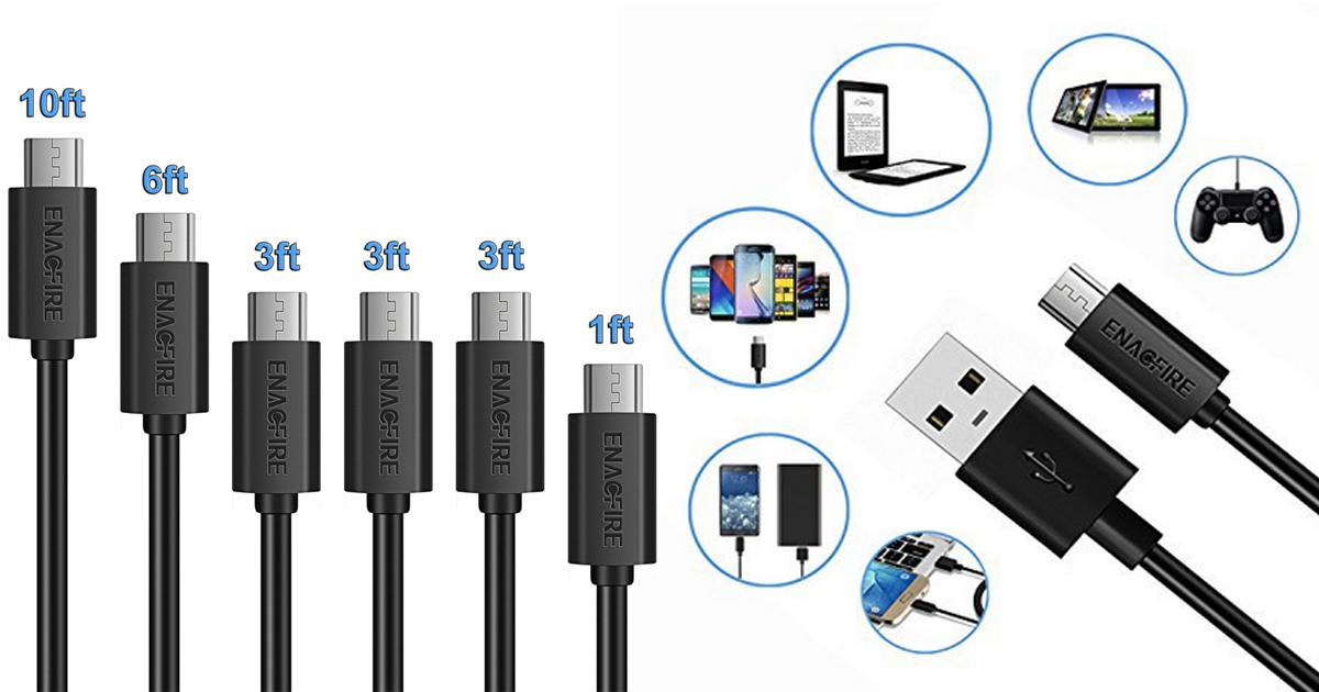 Amazon 6 Pack Of Micro USB Cables Only 7.99