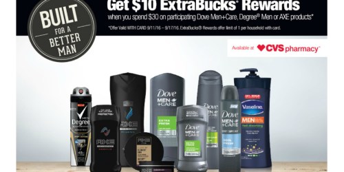 CVS: Get $10 ExtraBucks Rewards w/ $30 Men’s Dove, Degree or AXE Products Purchase