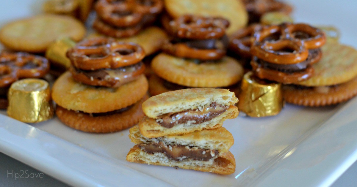 Snack Using Rolo's Easy Melted Rolo Treats with Ritz Crackers & Pretzels | Hip2Save