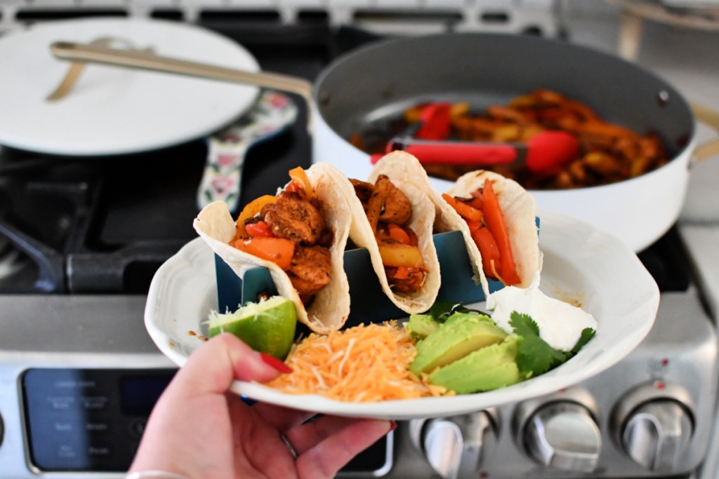 skillet fajitas with tortillas and cheese