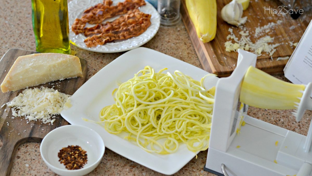 Squash Noodles with Bacon and Parmesan Cheese Hip2Save.com