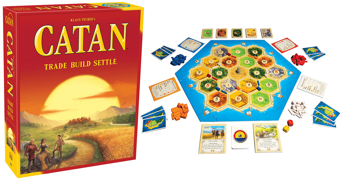catan board game with all game pieces spread out