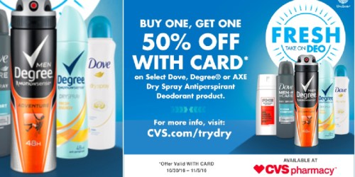 CVS: Buy 1 Get 1 50% Off Dove, Degree, or Axe Dry Spray