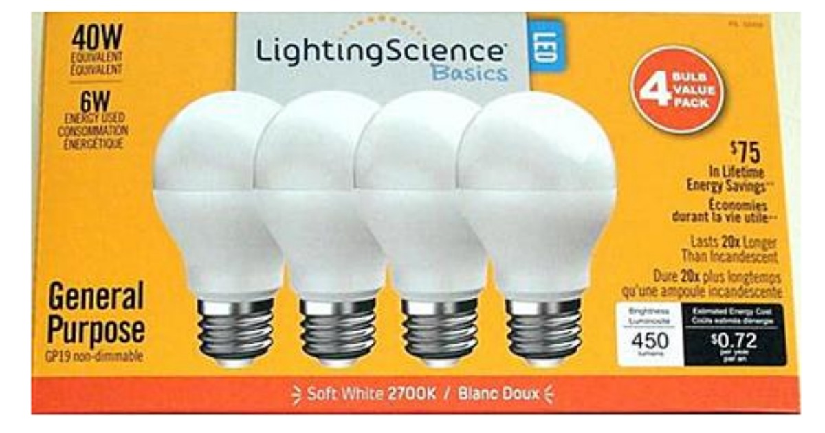 Lighting Science Basics Soft White LED Bulbs 4Pack Only 3