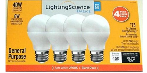 Kmart.com: Lighting Science Basics Soft White LED Bulbs 4-Pack Only $3 (Regularly $7.99)