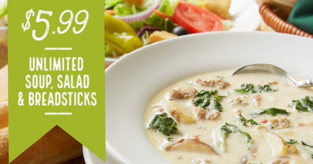 Olive Garden Unlimited Soup, Salad and Breadsticks ONLY 5.99 (Until