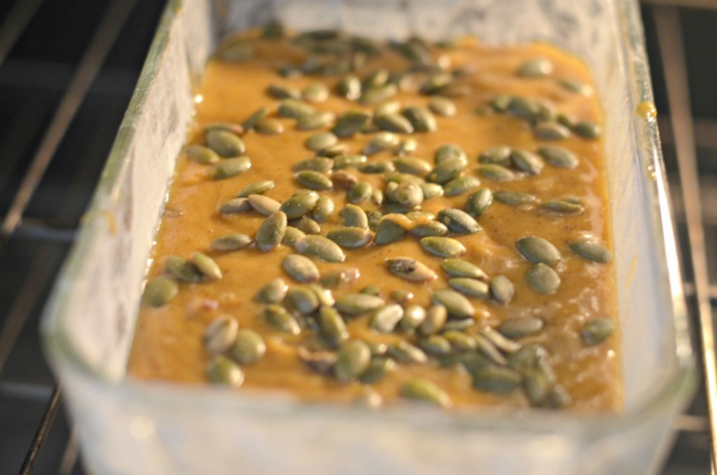 pumpkin bread with seeds in the oven
