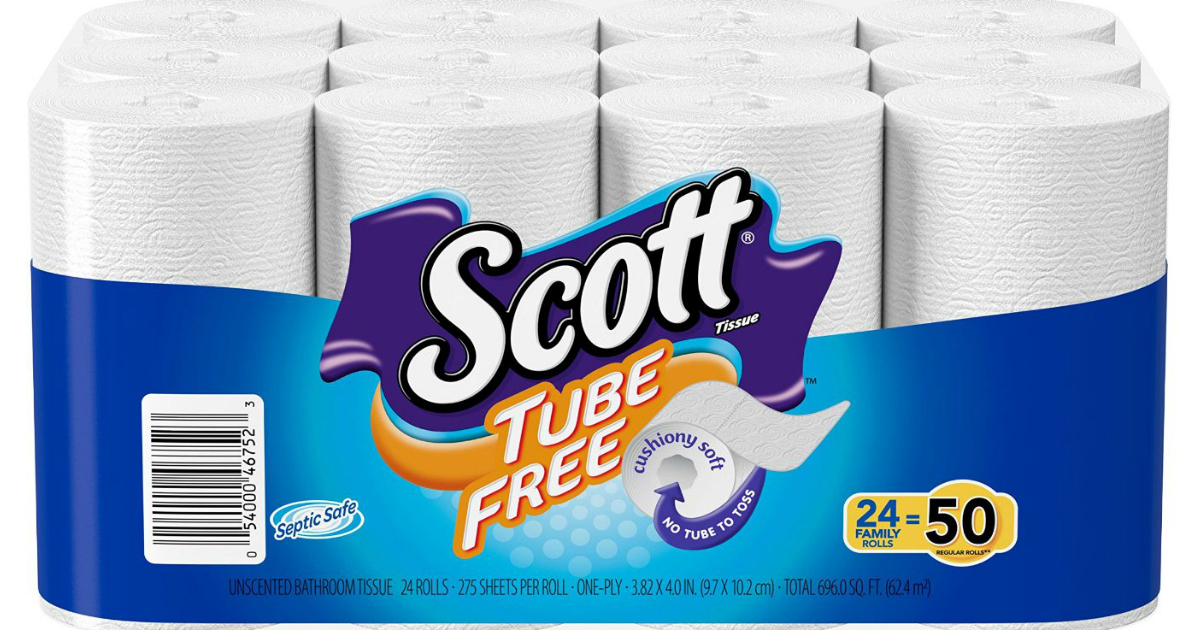 Amazon Scott Tube Free Toilet Paper 24Count Family Size Rolls Only 8