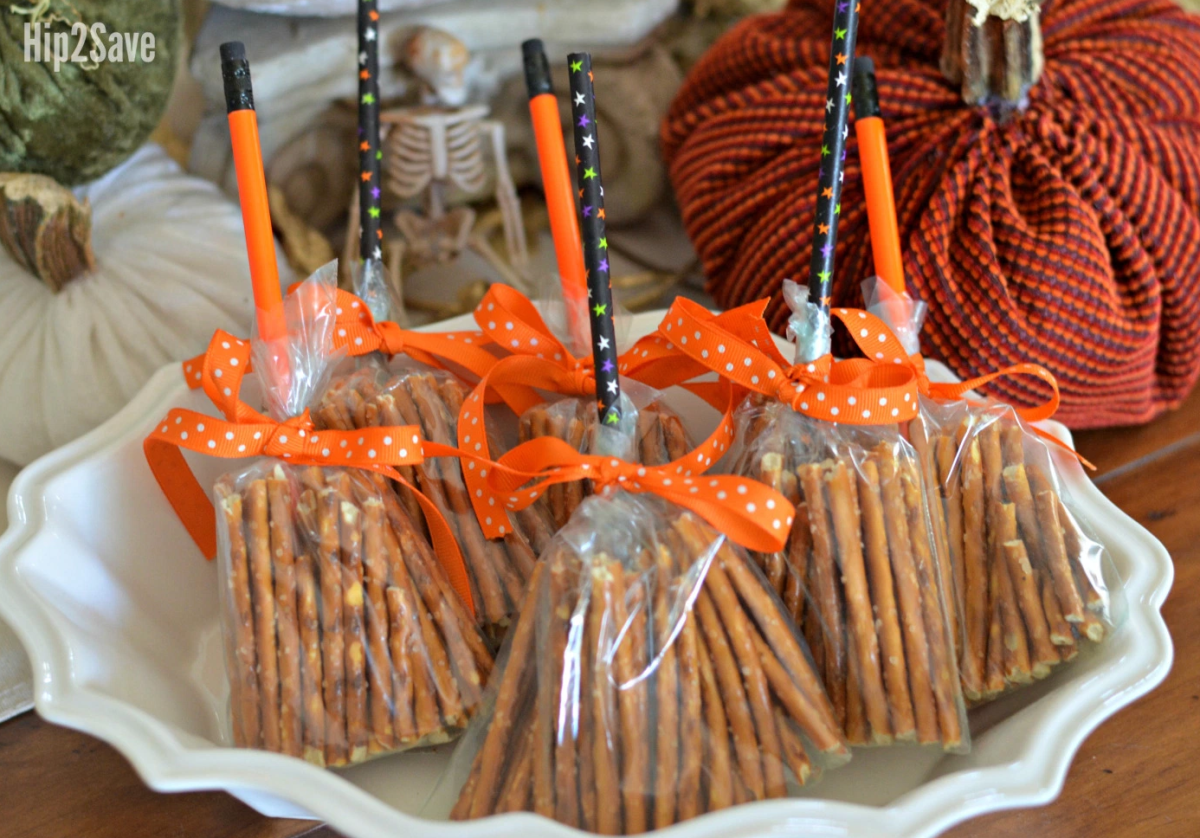 witch pretzel broomsticks treat for Halloween 