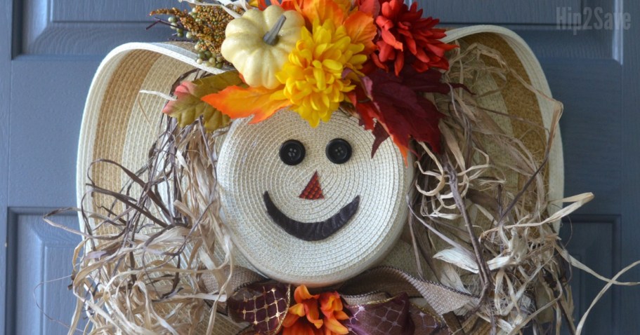 DIY Scarecrow Wreath from a Straw Hat