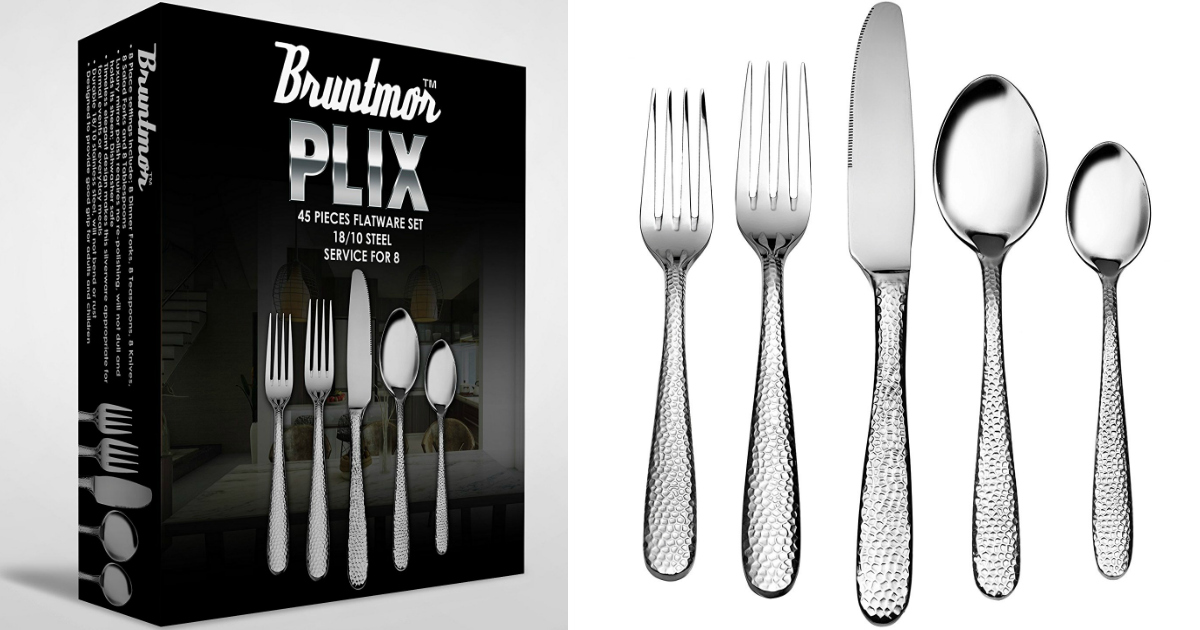 Amazon 45Piece Bruntmor PLIX Premium Flatware Set Only 59.95 Shipped