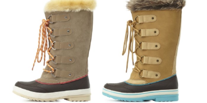 Charlotte Russe: Entire Site $25 or Less + Free Shipping = Faux Fur-Lined Duck Boots $25 Shipped