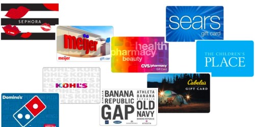 Up to 20% Off Select Gift Cards (Save on Sephora, Kohl’s, Meijer, Gap, Sears & More)